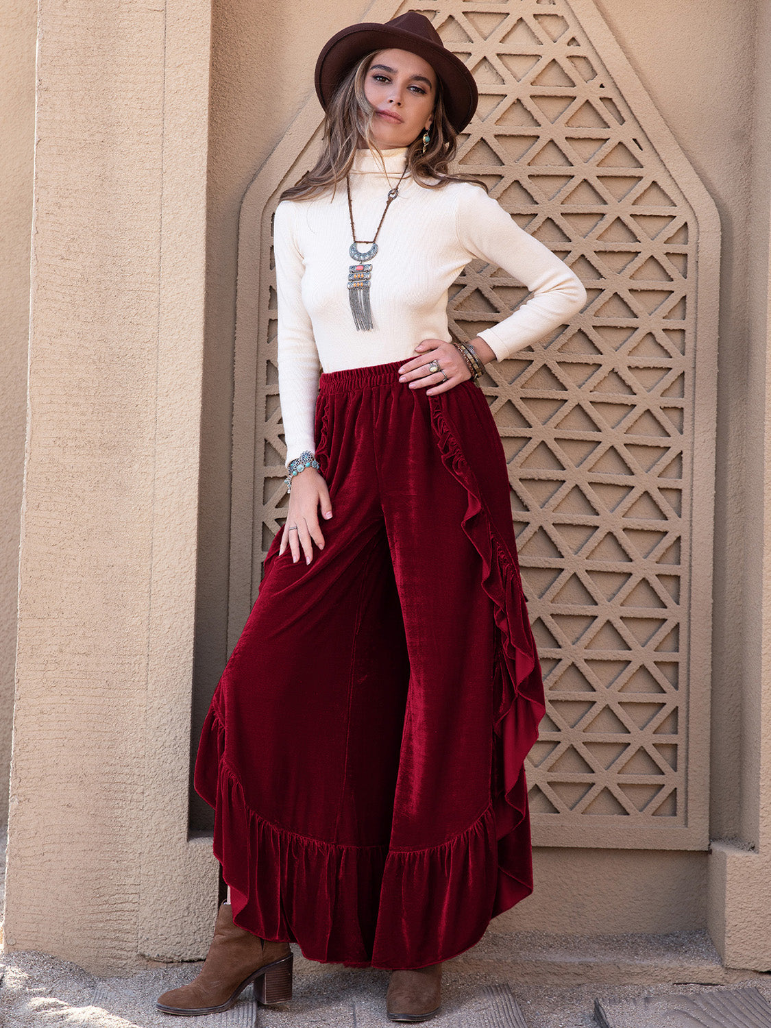 Zephariel Slit Ruffled Wide Leg Pants