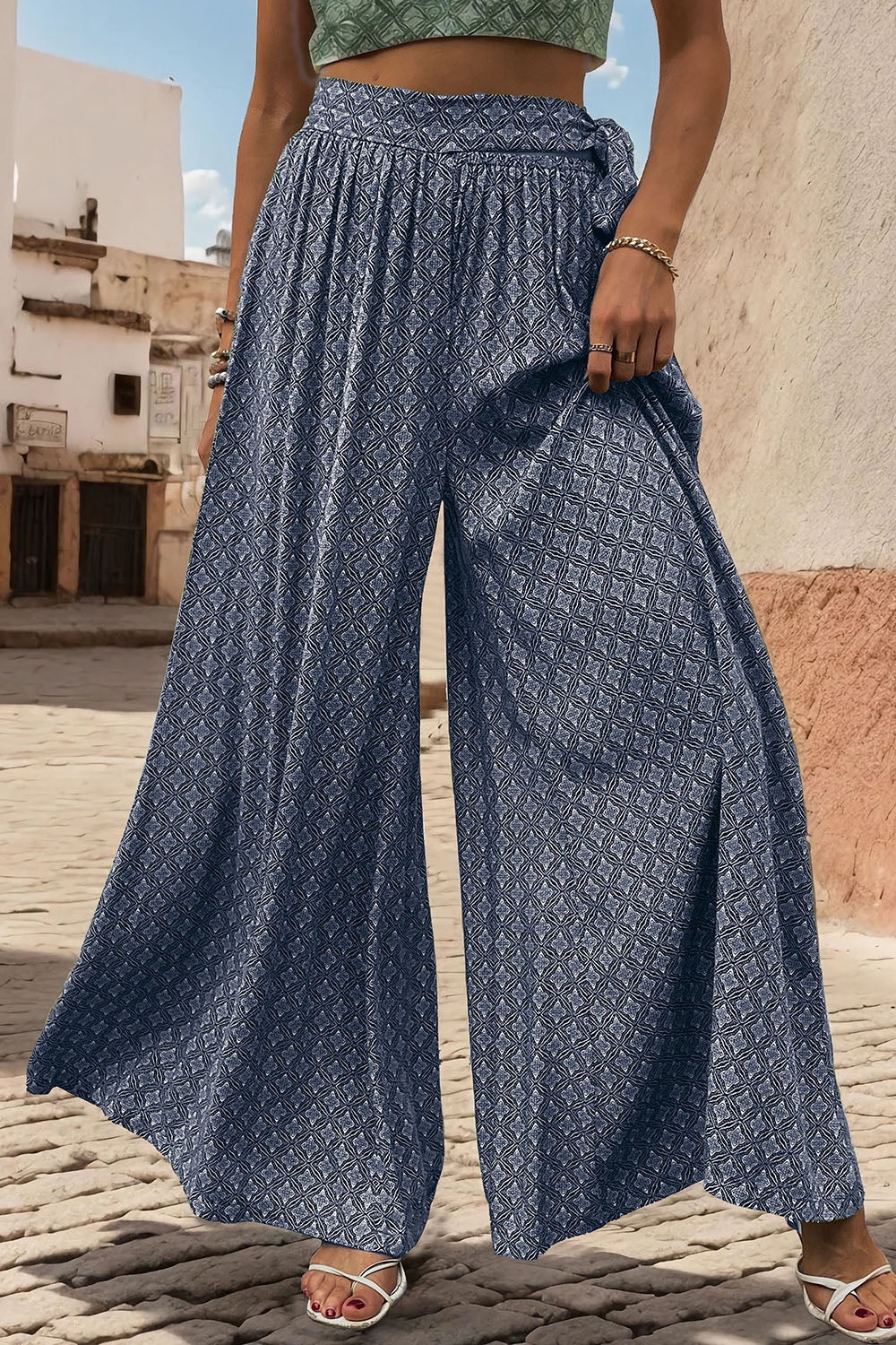 Zephariel Printed Tied Wide Leg Pants