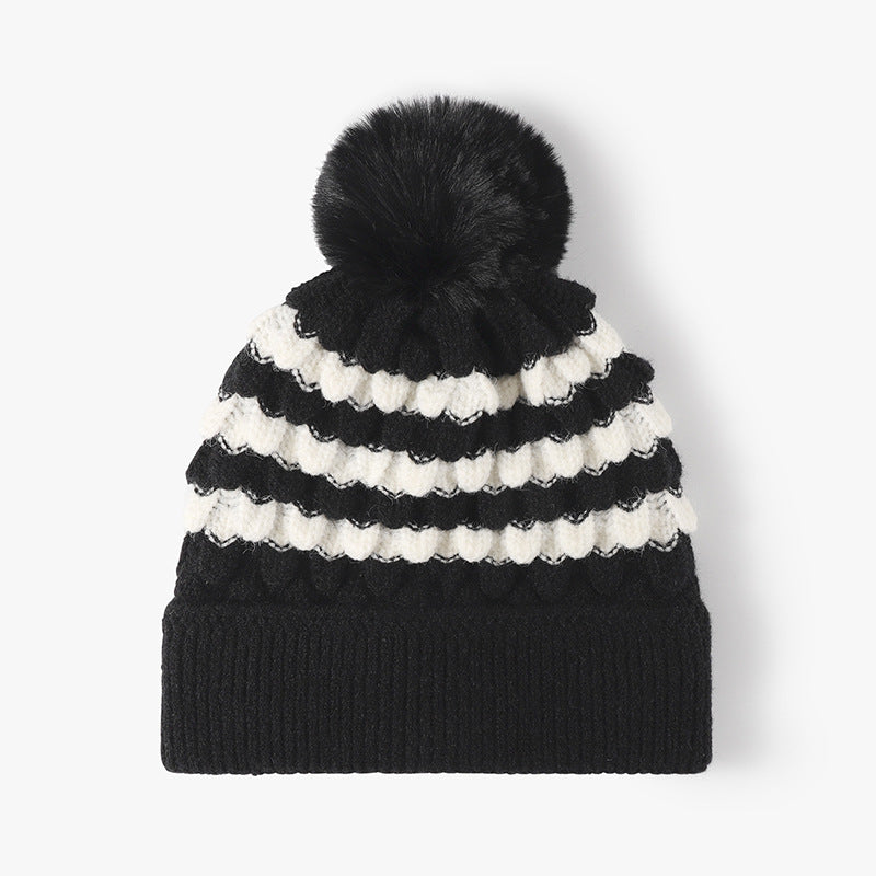 Zephariel Striped Contrast Knit Hat with Pom-pom