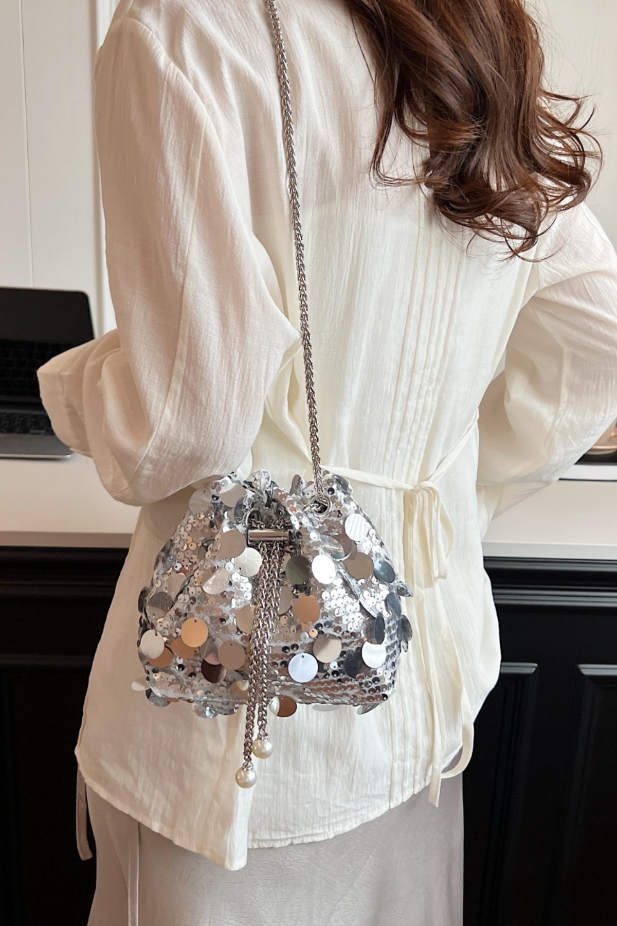 Zephariel Drawstring Sequin Crossbody Bag