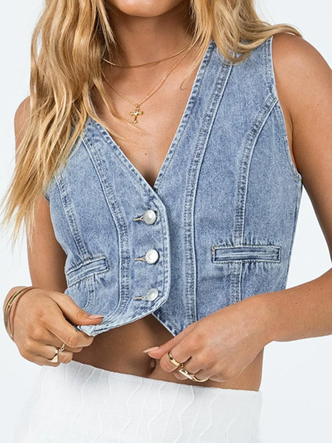 Zephariel Button Up Sleeveless Denim Top