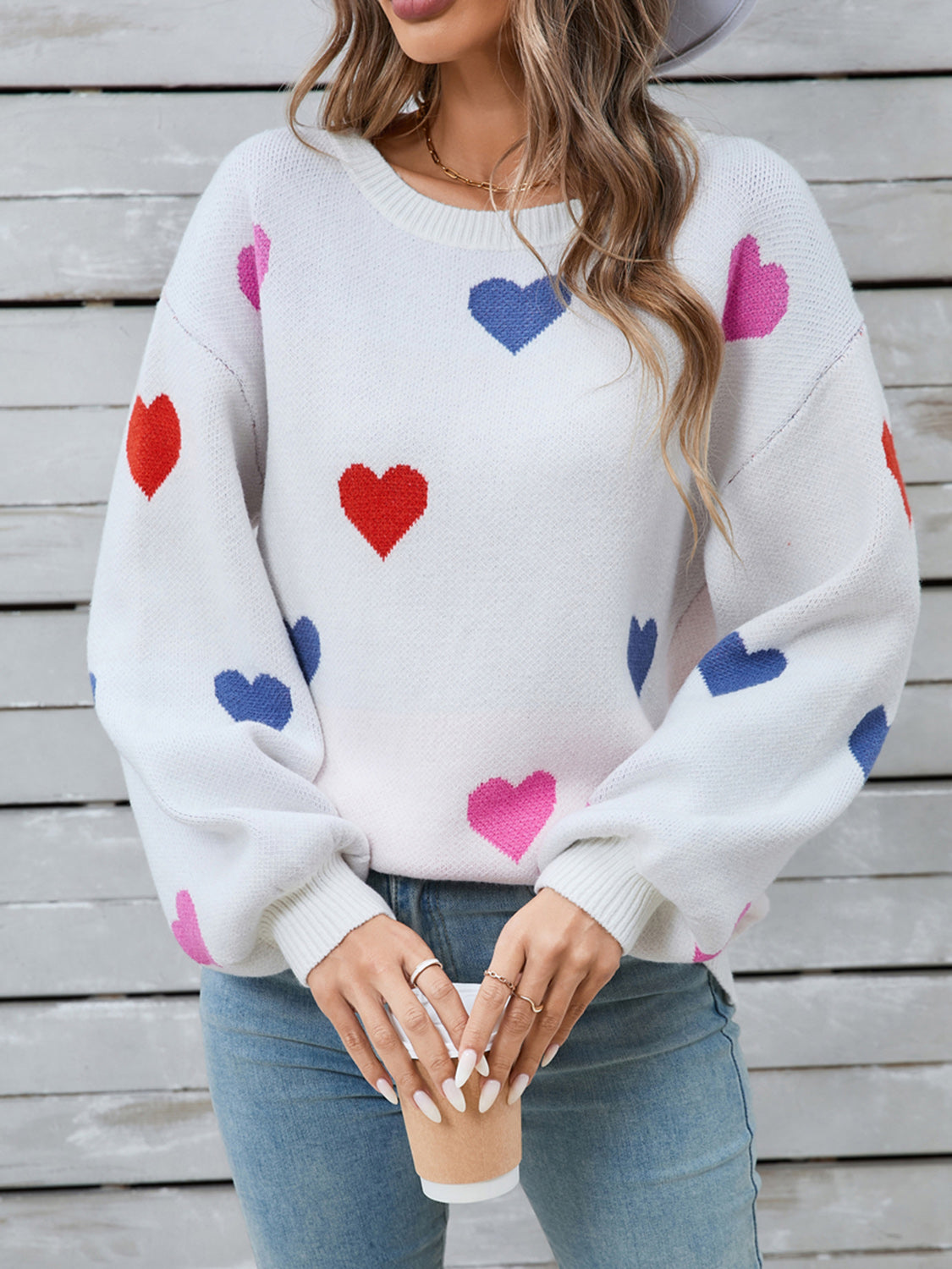 Zephariel Heart Round Neck Long Sleeve Sweater