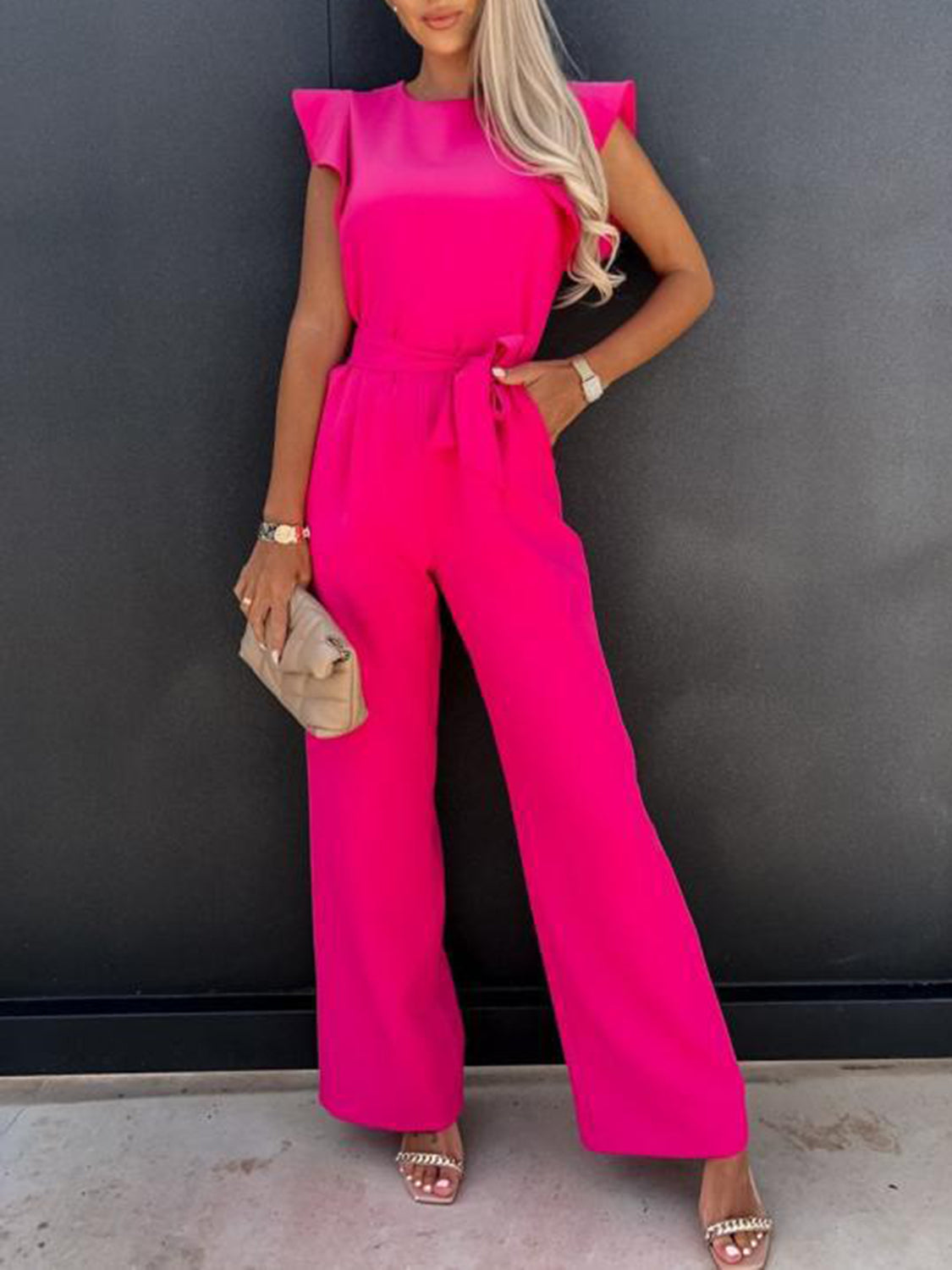 Zephariel Ruffled Round Neck Cap Sleeve Jumpsuit