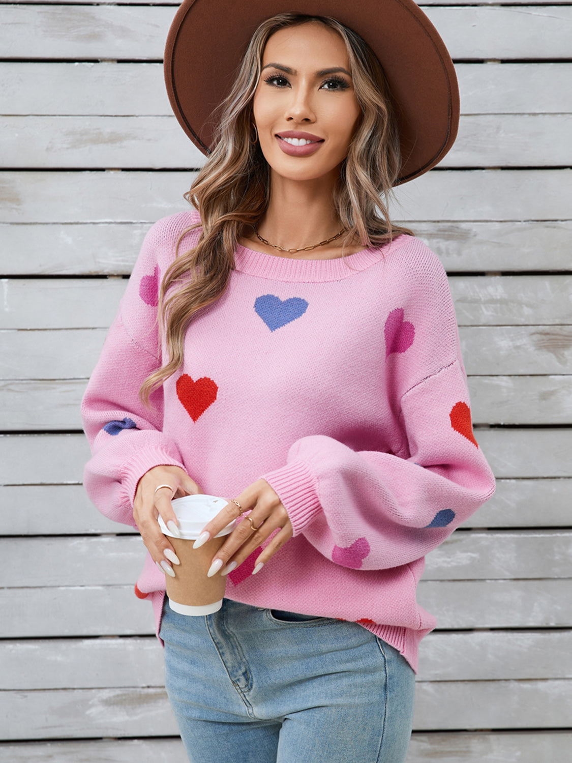 Zephariel Heart Round Neck Long Sleeve Sweater