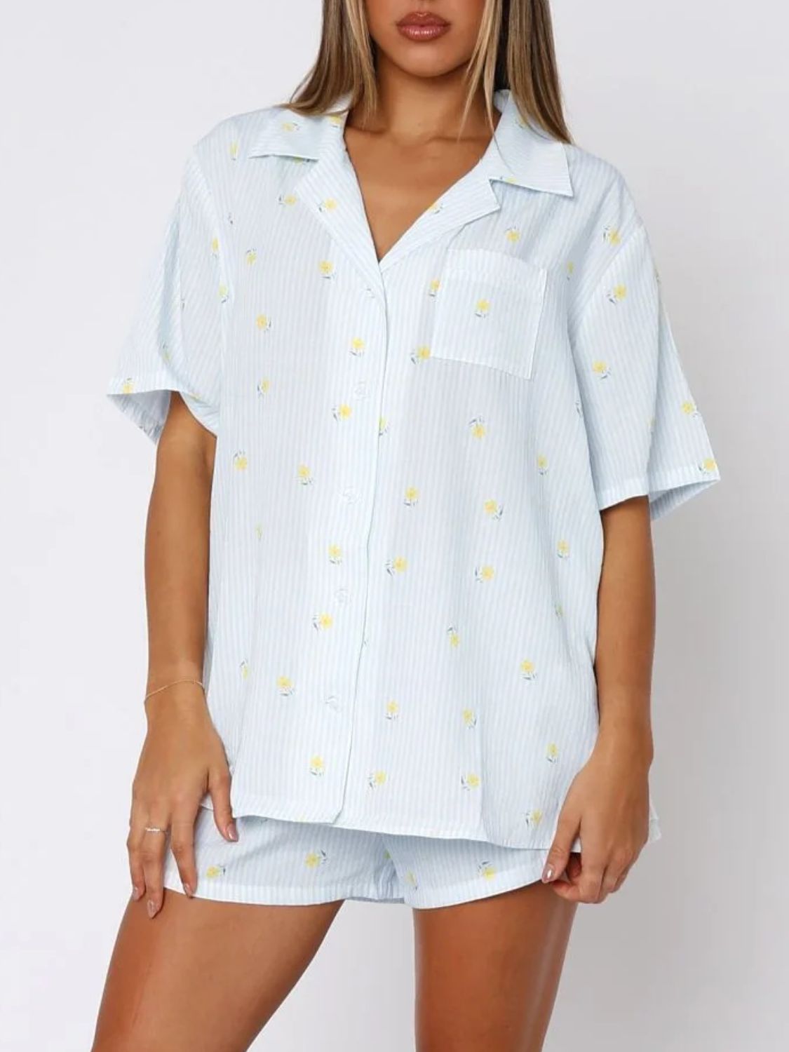 Zephariel Printed Collared Neck Short Sleeve Top and Shorts Set