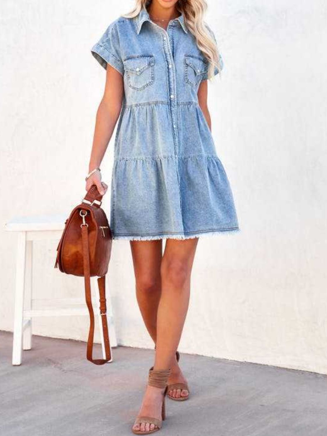 Zephariel Raw Hem Short Sleeve Denim Dress