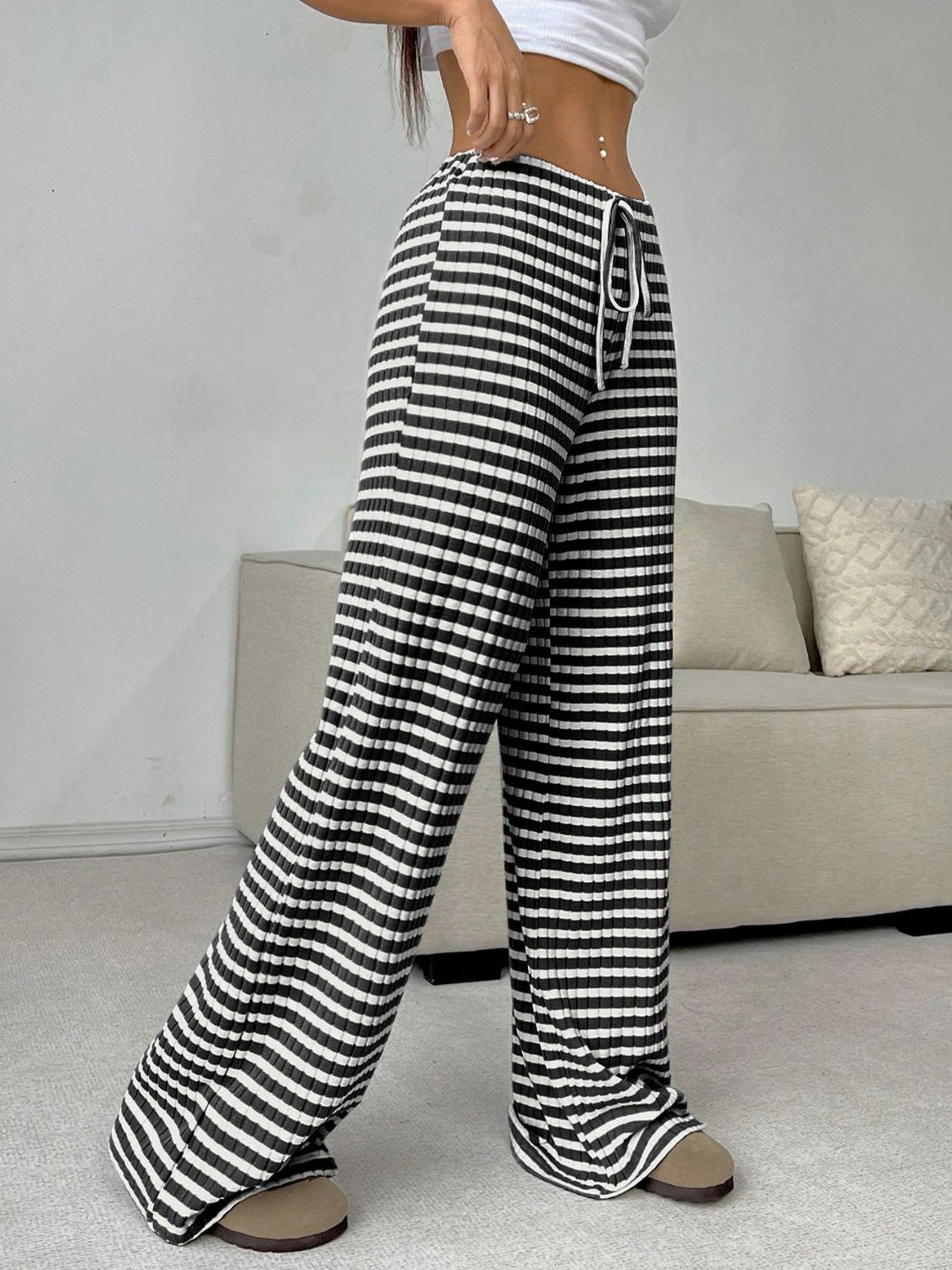 Zephariel Tied Striped Wide Leg Pants