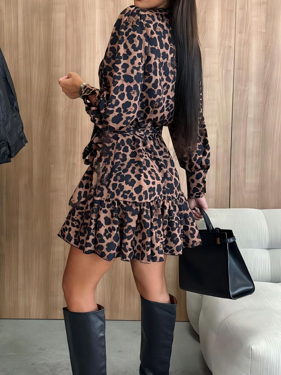 Zephariel Tied Leopard Surplice Long Sleeve Dress