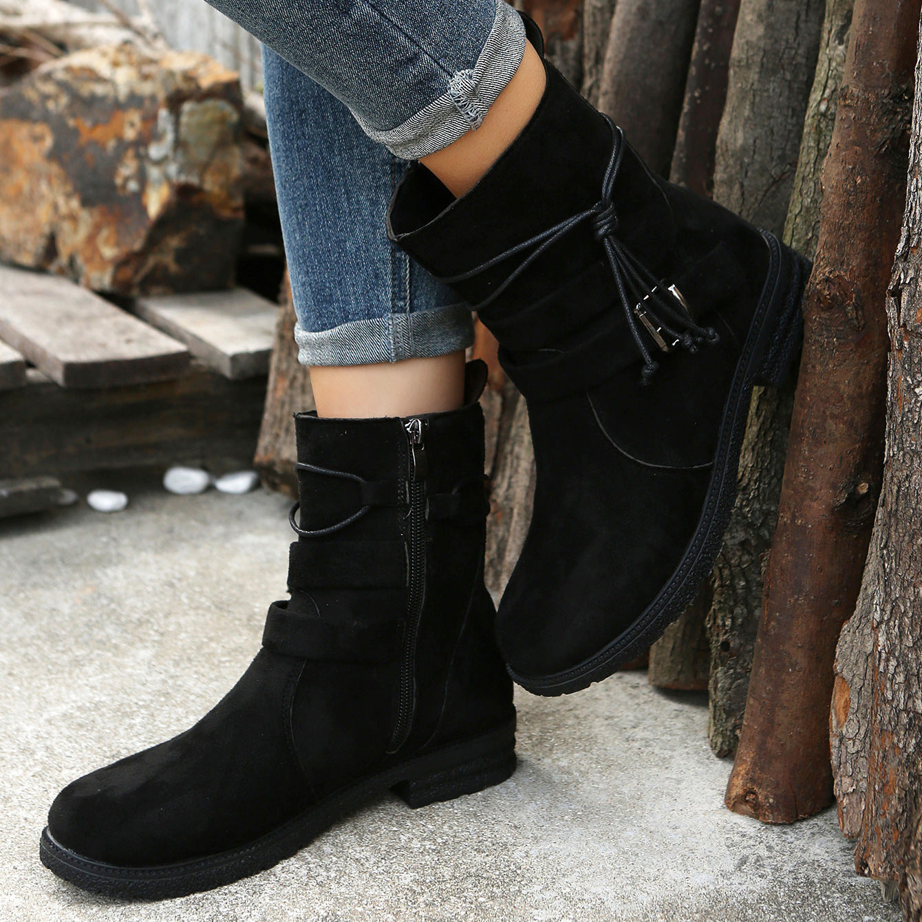 Zephariel Suede Side Zip Round Toe Boots