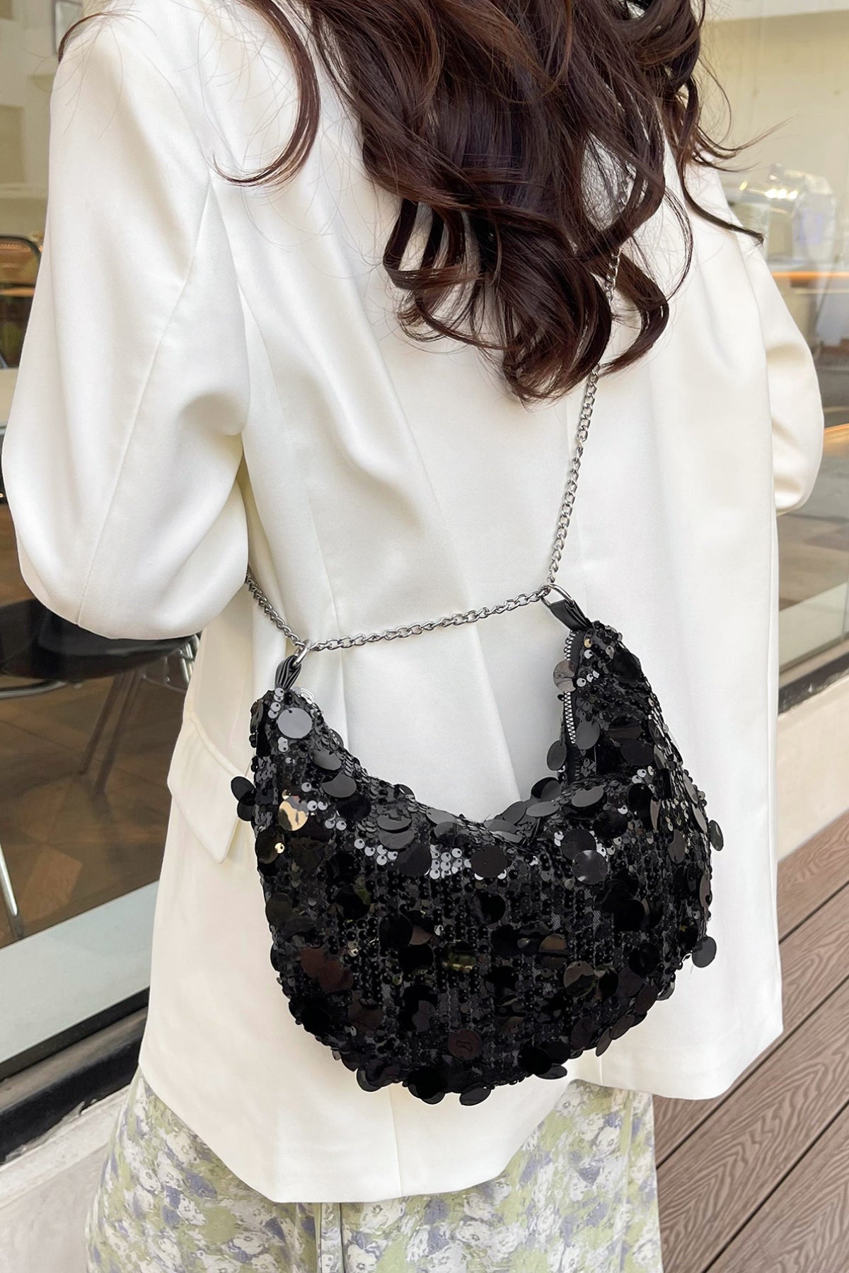 Zephariel Sequin Chain Crossbody Bag