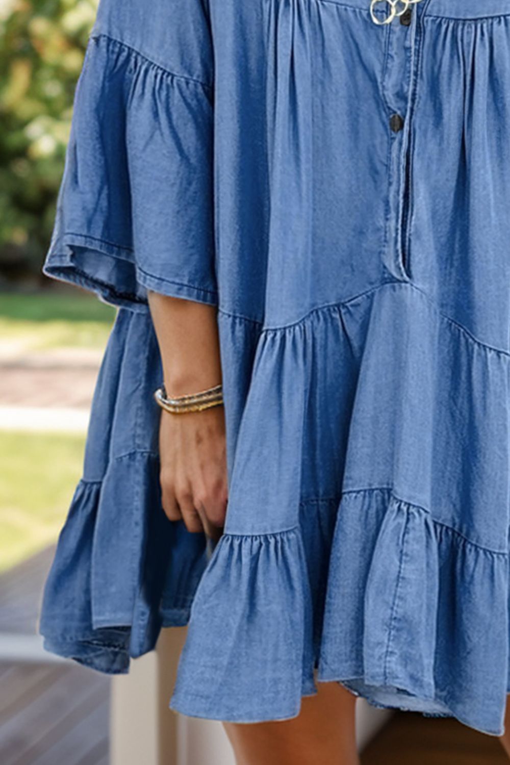 Zephariel Notched Flare Sleeve Denim Dress