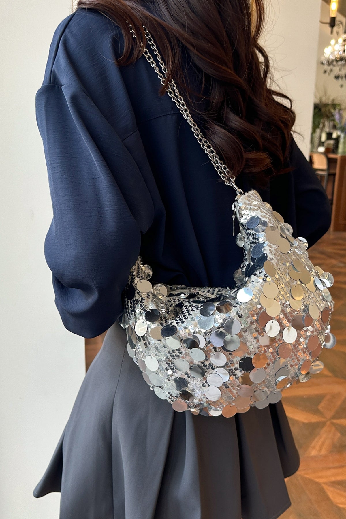 Zephariel Sequin Chain Crossbody Bag