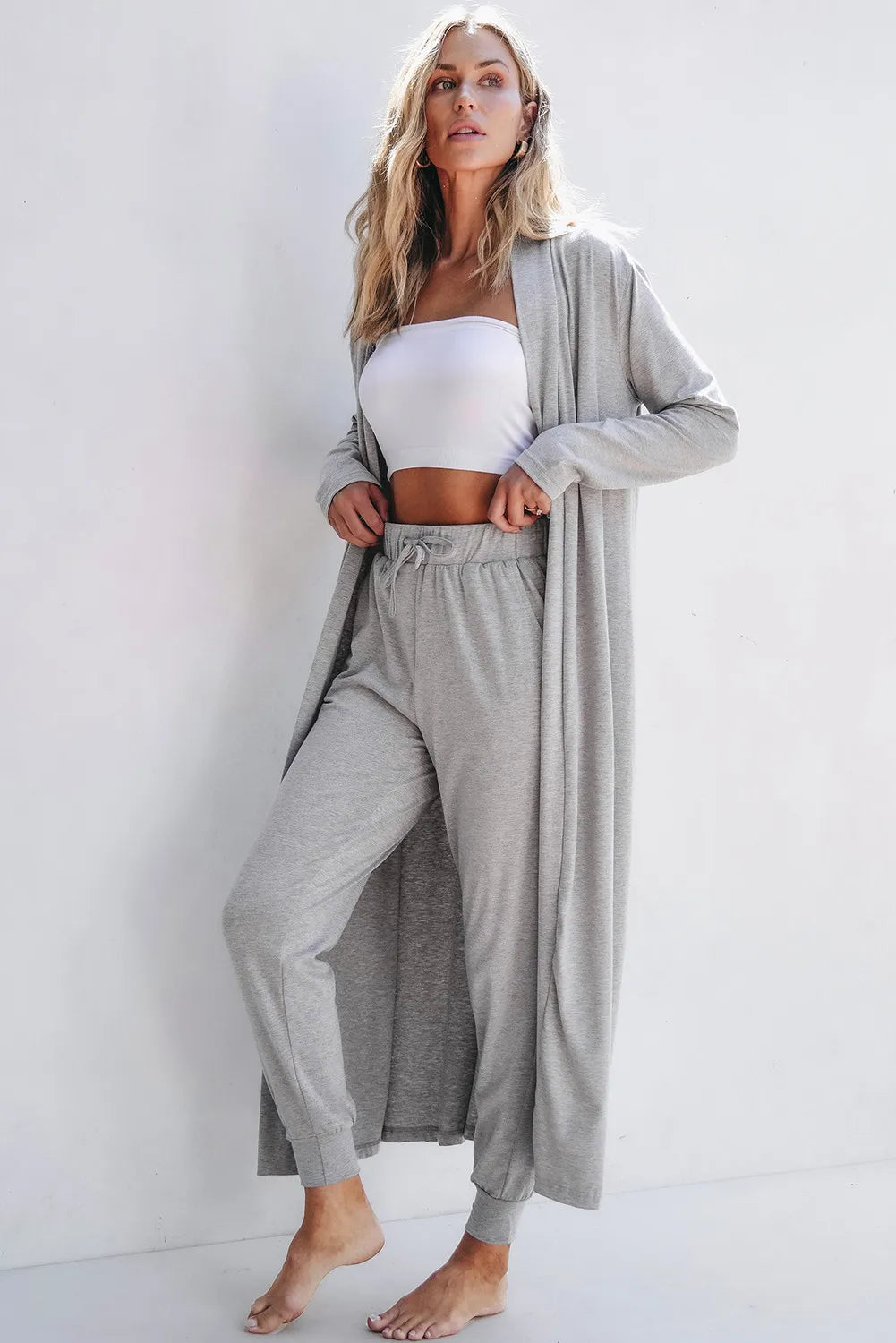 Zephariel Open Front Long Sleeve Cardigan and Pants Lounge Set