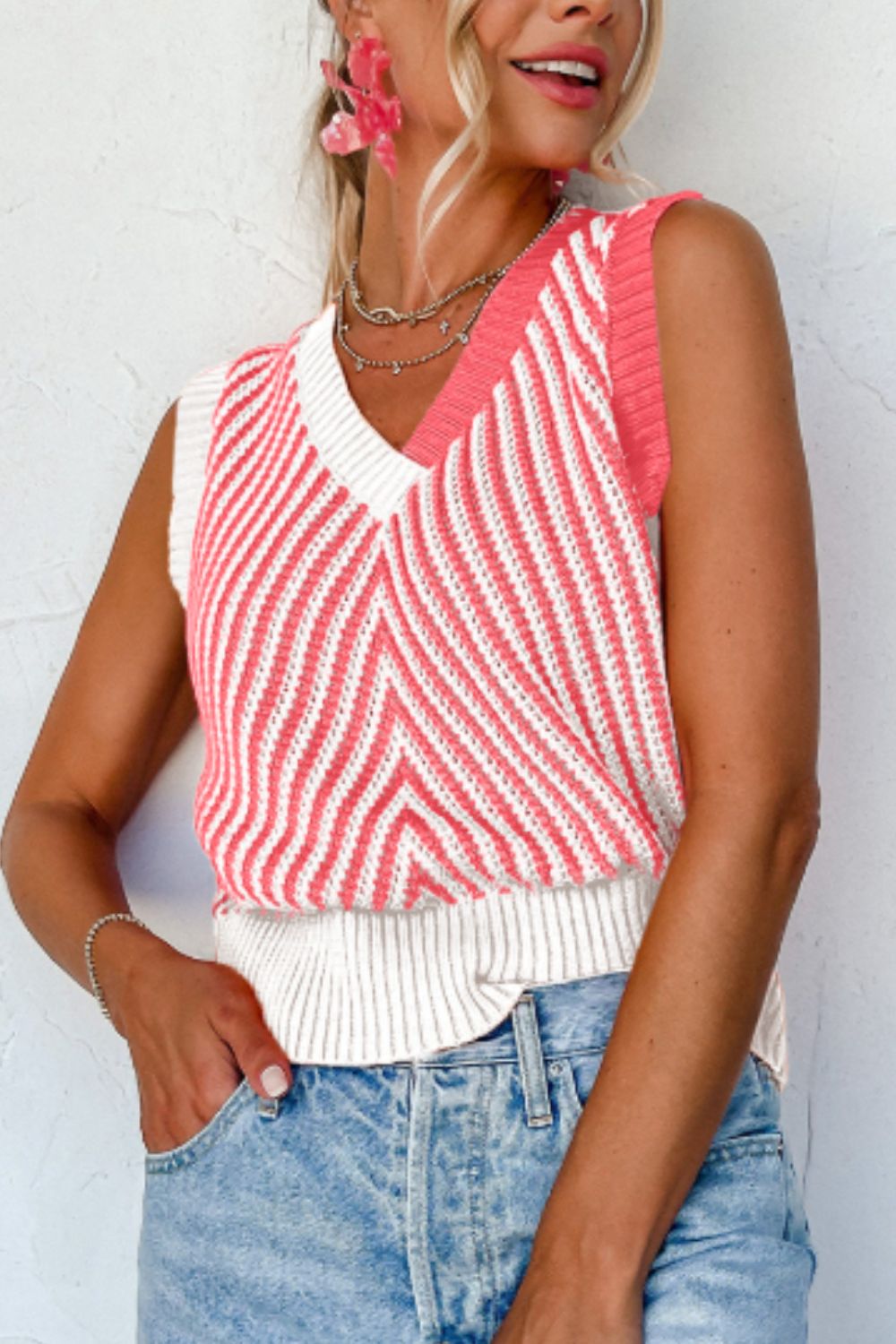 Zephariel Striped Contrast V-Neck Sweater Vest