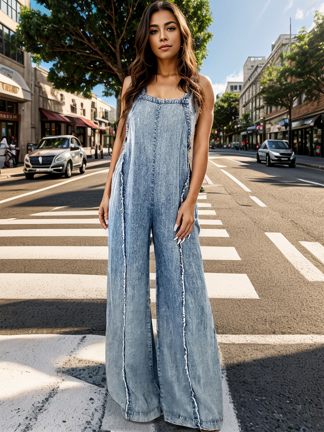 Zephariel Adjustable Strap Wide Leg Denim Overalls