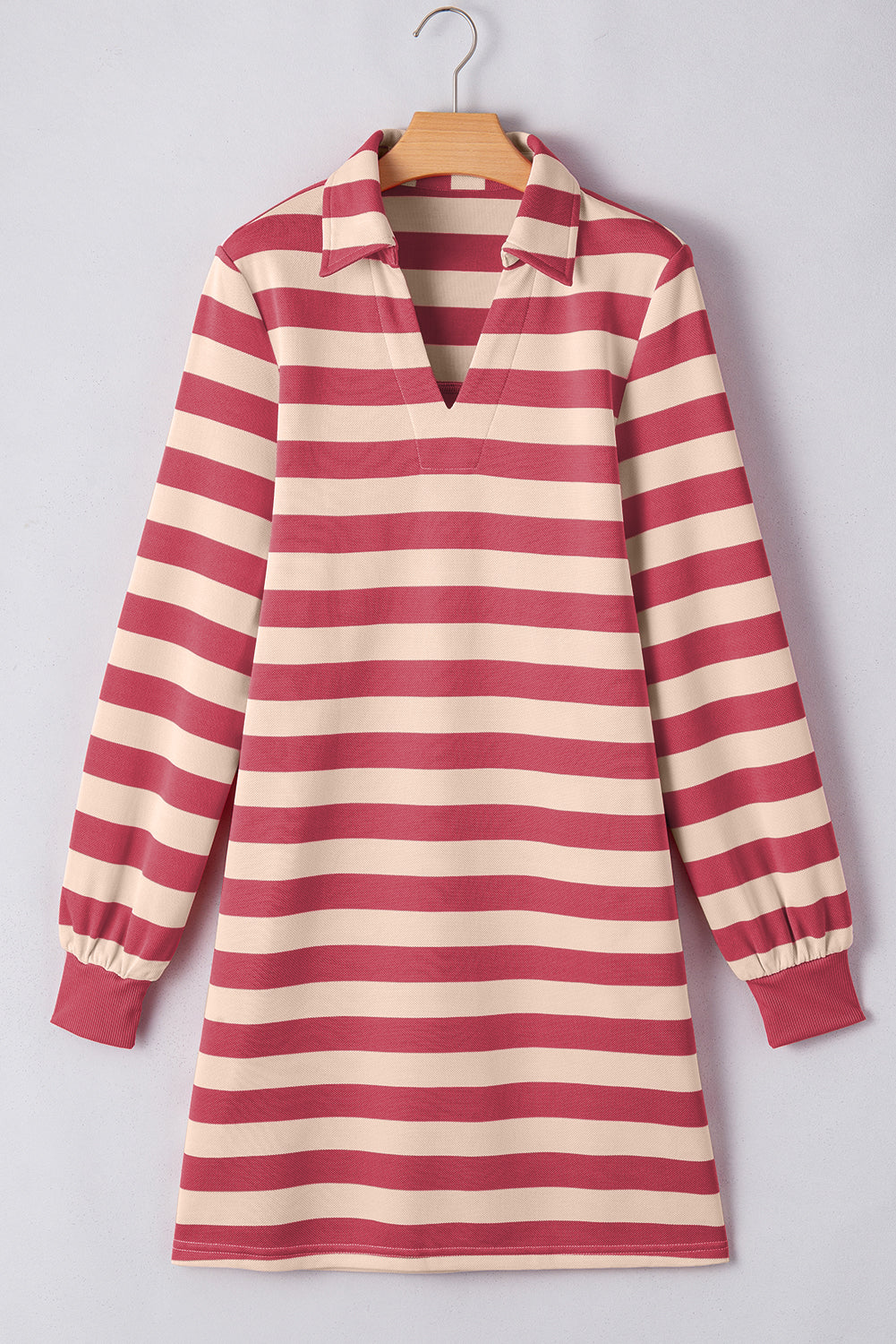 Zephariel Contrast Striped Johnny Collar Long Sleeve Mini Dress