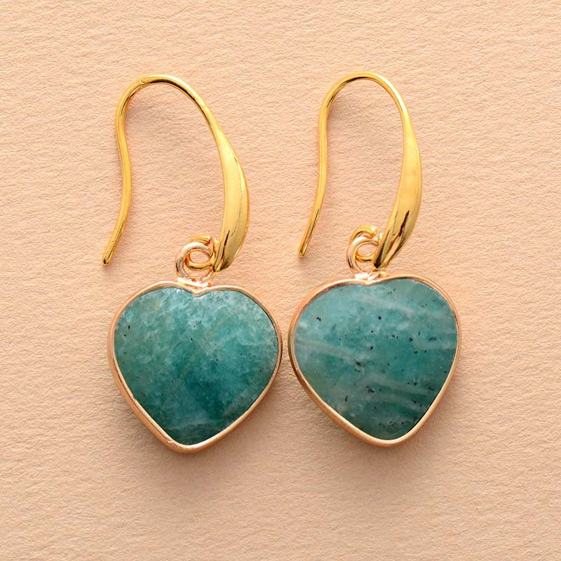 Zephariel Natural Stone Heart Drop Earrings