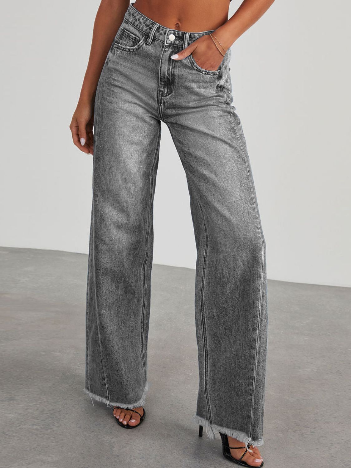 Zephariel Raw Hem Wide Leg Jeans with Pockets