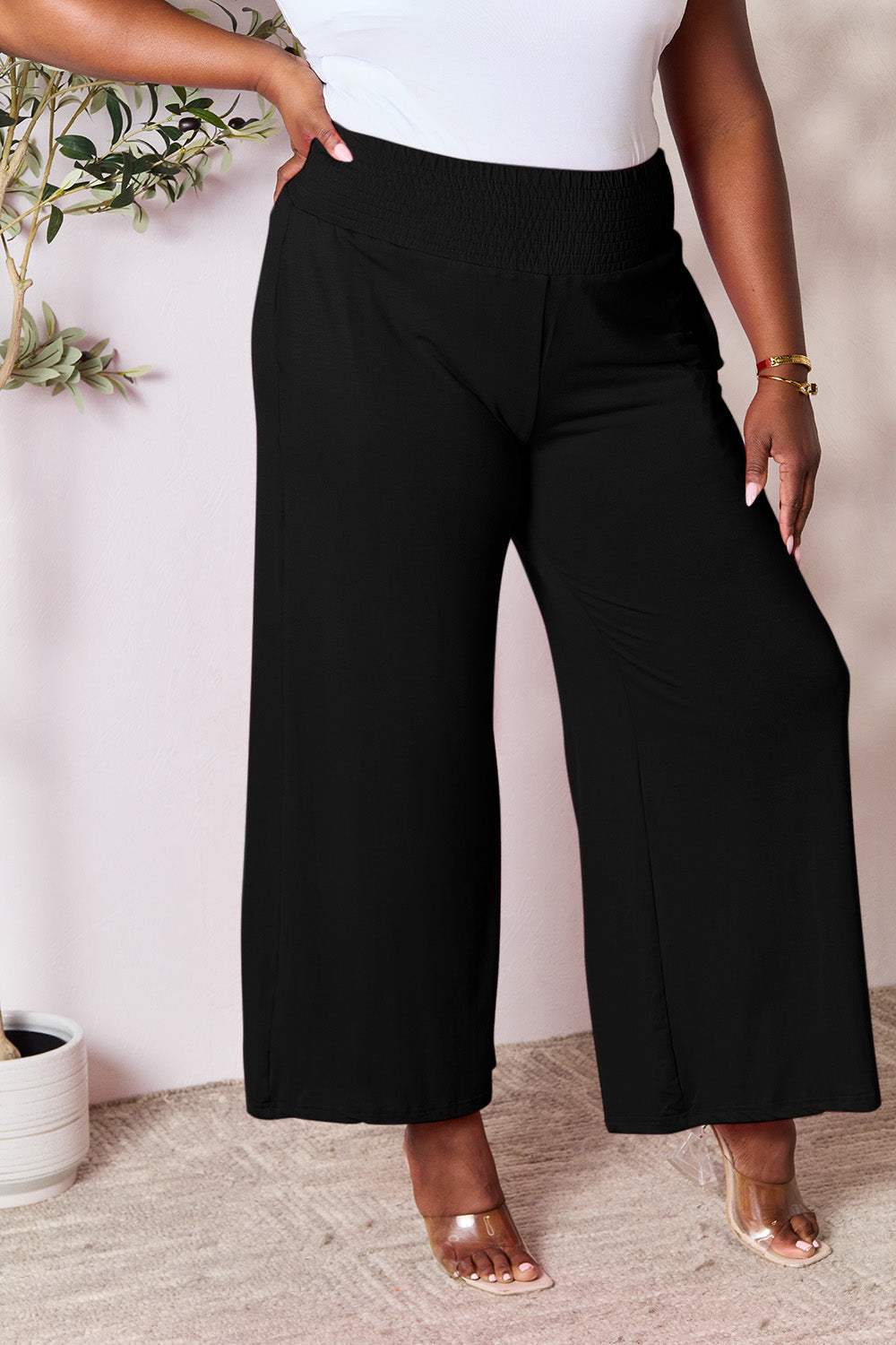 Zephariel  Smocked Wide Waistband Wide Leg Pants