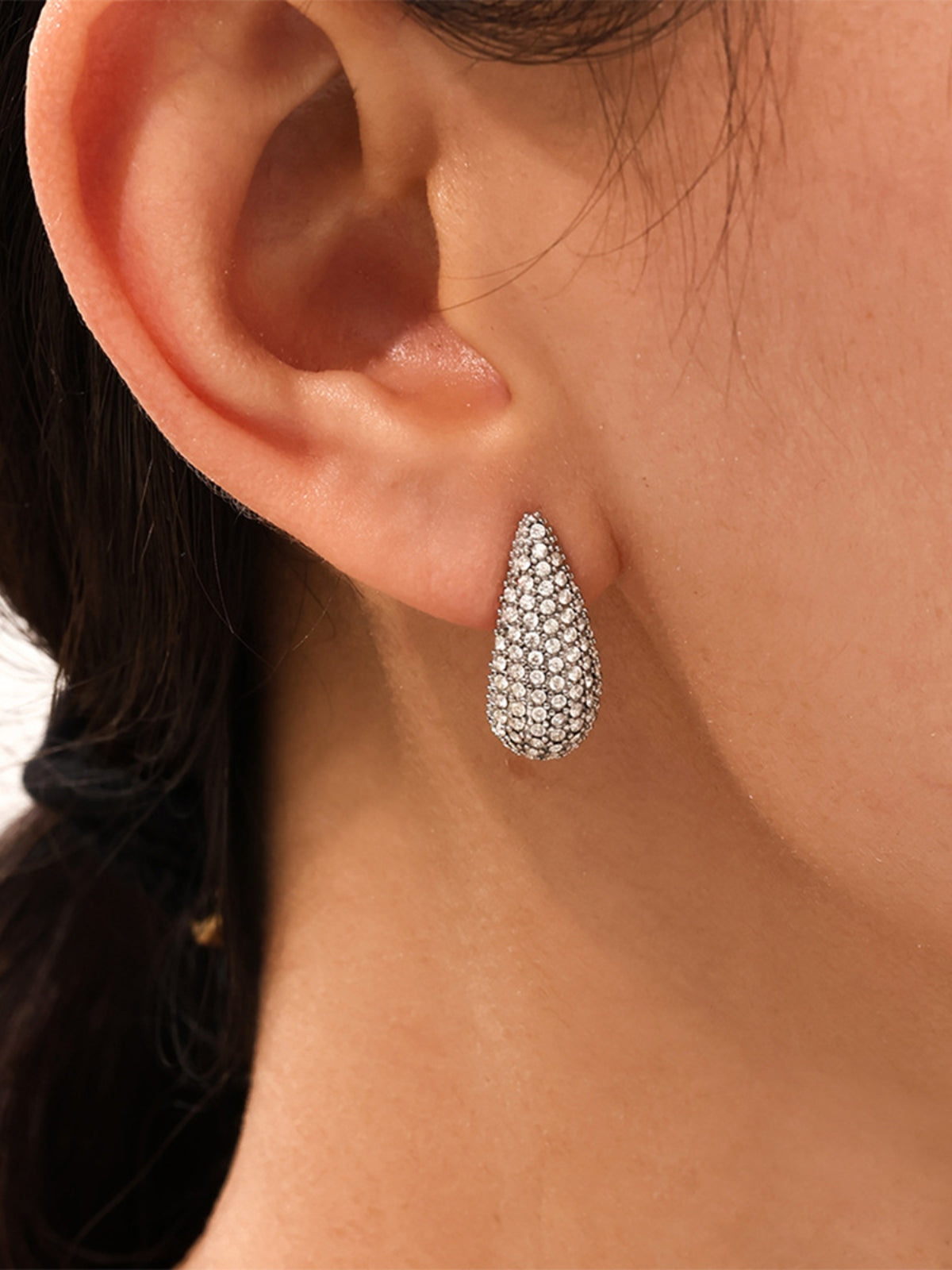 Zephariel Stainless Steel Inlaid Zircon Teardrop Earrings