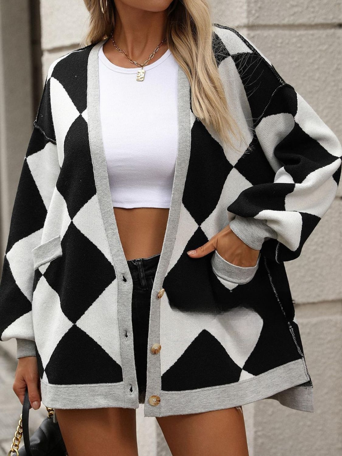 Zephariel Color Block Button Down Long Sleeve Cardigan