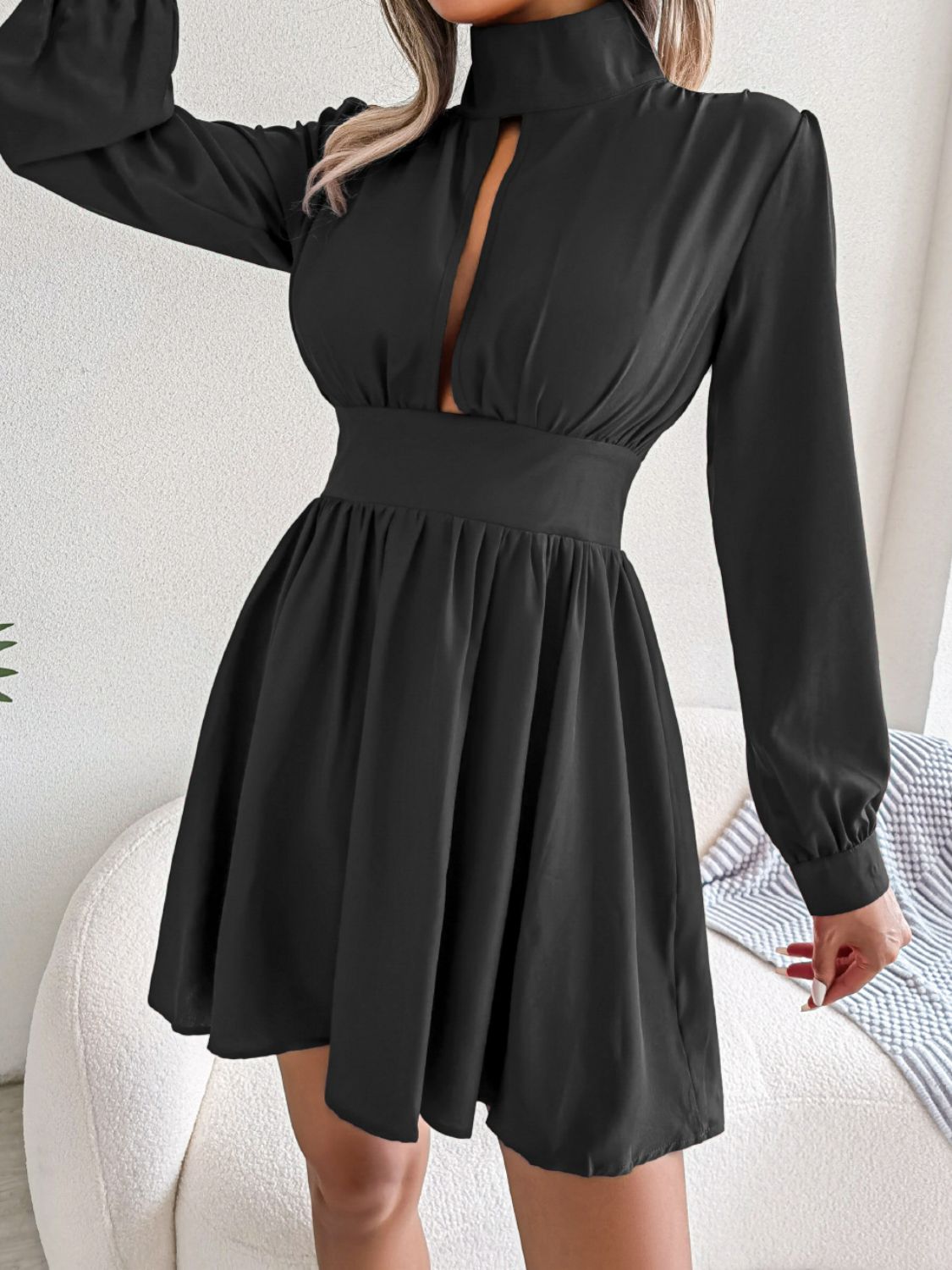 Zephariel Cutout Turtleneck A-Line Mini Dress