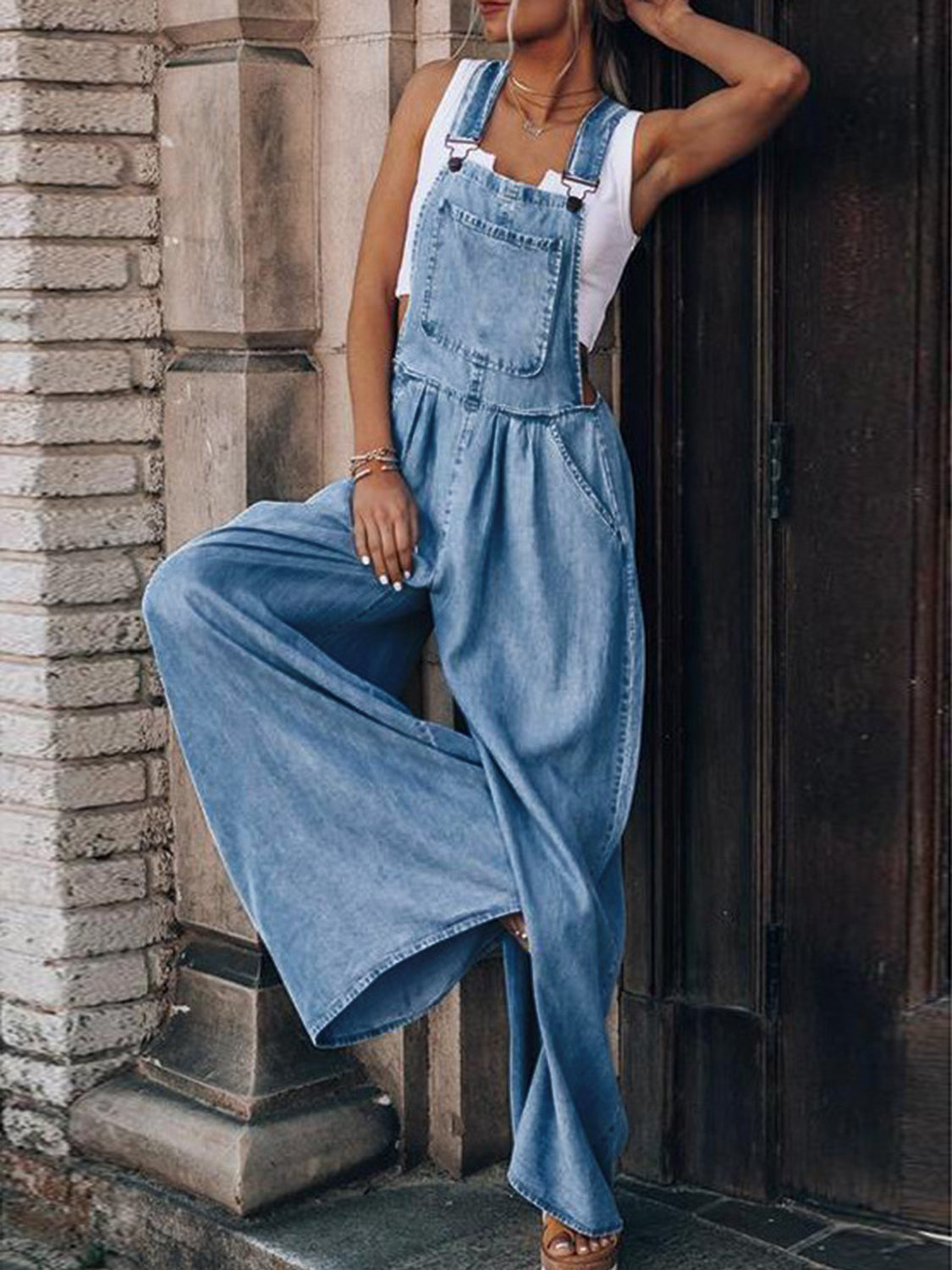 Zephariel Wide Leg Denim Overalls