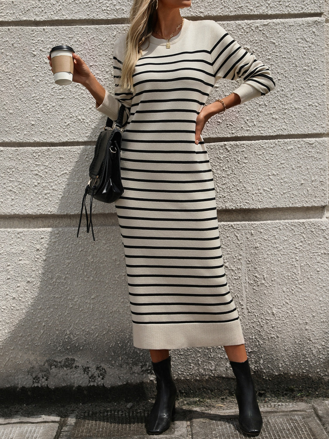 Zephariel Striped Round Neck Long Sleeve Dress