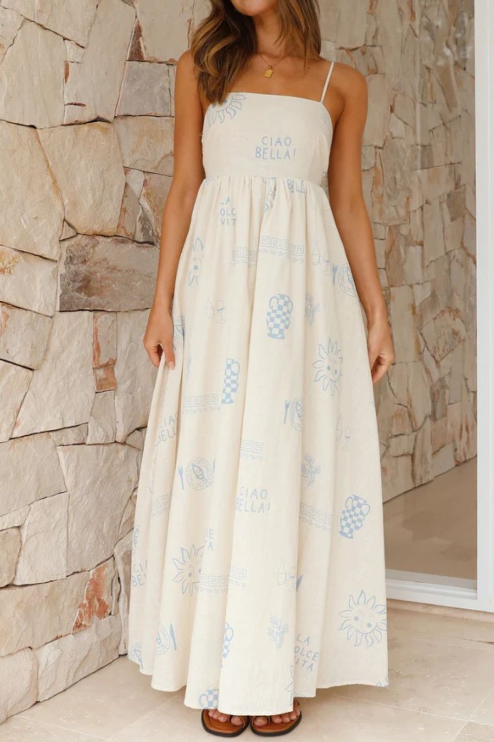 Zephariel Cutout Back Printed Square Neck Maxi Dress