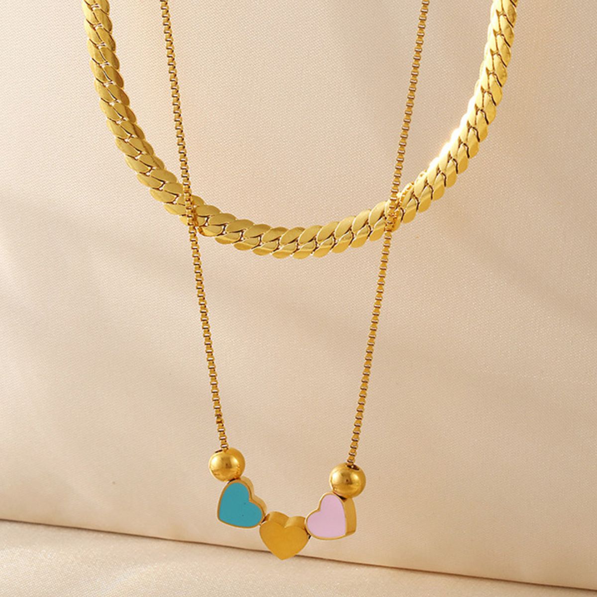 Zephariel 18K Gold-Plated Double Layered Heart Necklace