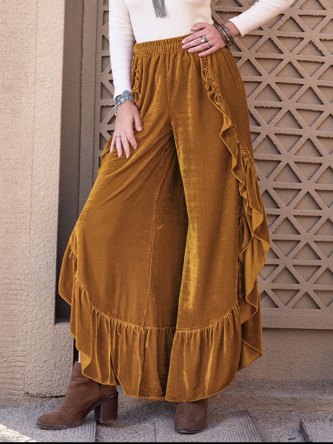 Zephariel Slit Ruffled Wide Leg Pants