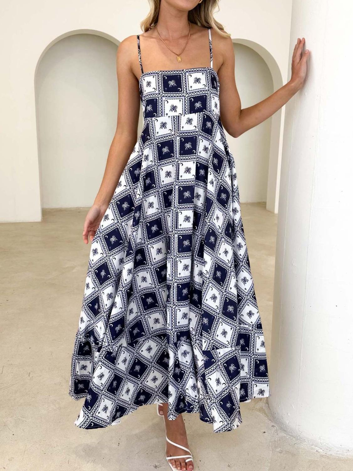 Zephariel Printed Square Neck Midi Cami Dress