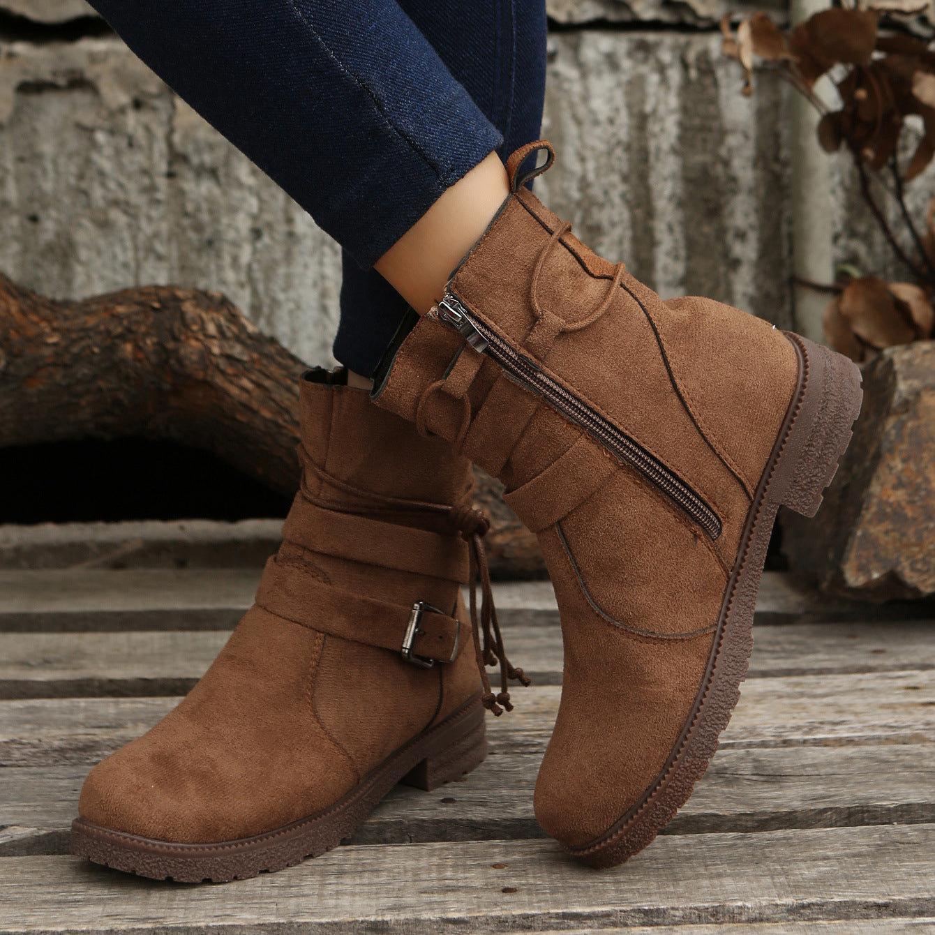 Zephariel Suede Side Zip Round Toe Boots