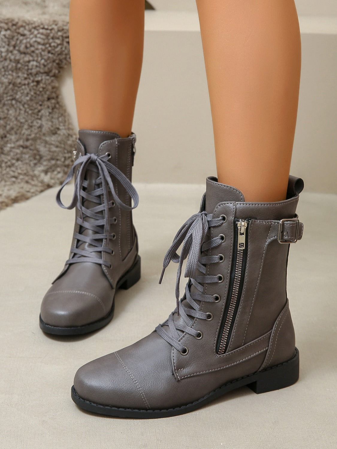 Zephariel PU Leather Lace-Up Boots