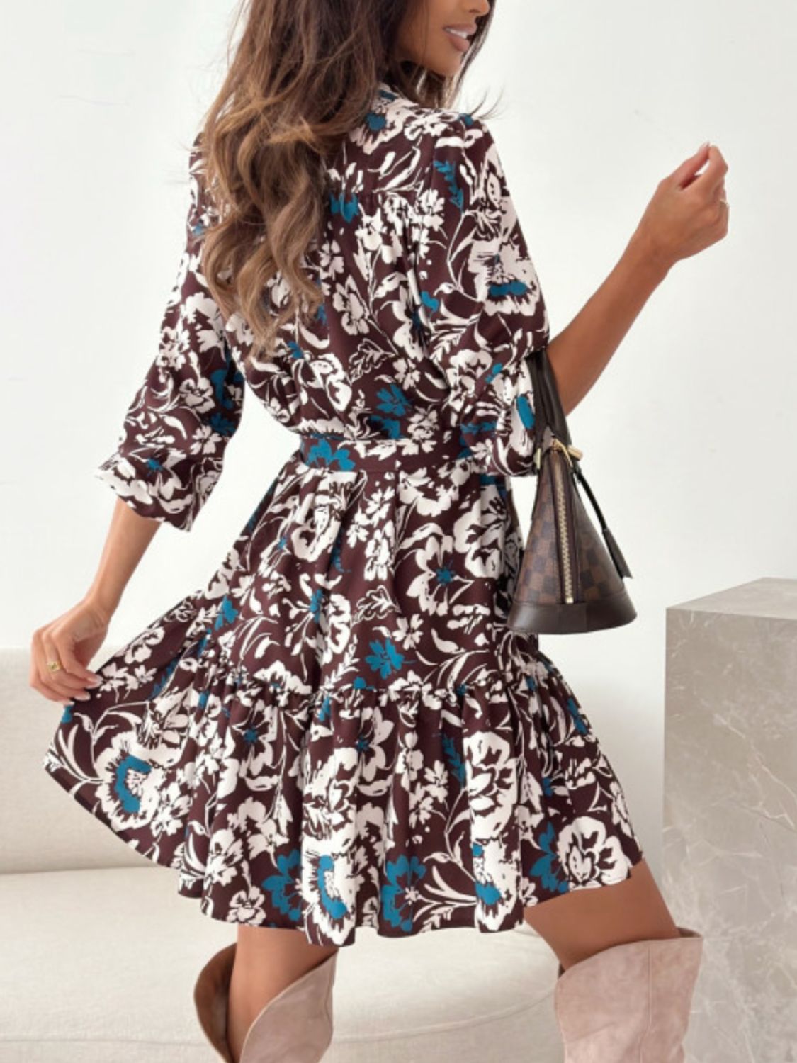 Zephariel Ruffle Hem Floral Long Sleeve Dress