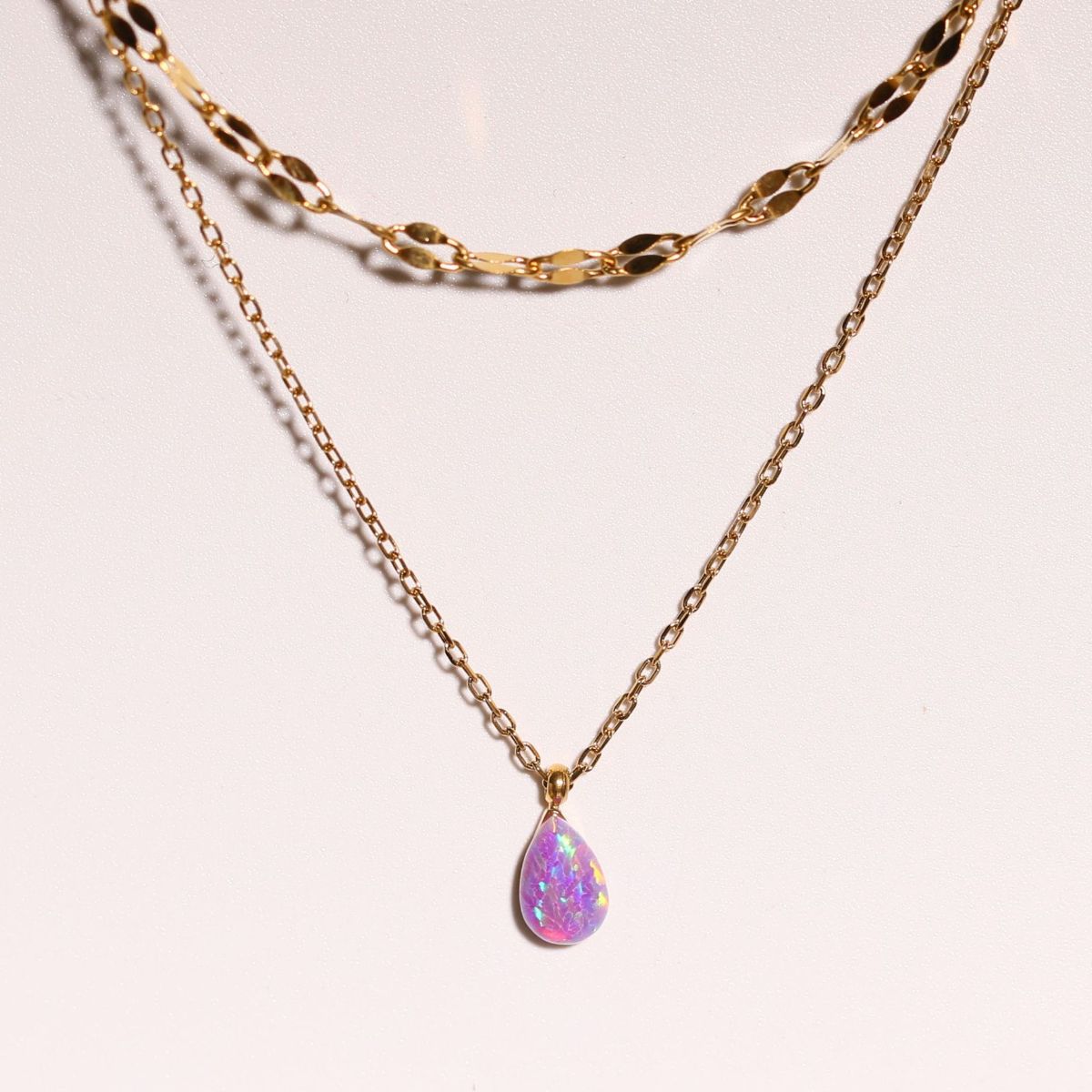 Zephariel Stainless Steel Opal Pendant Necklace