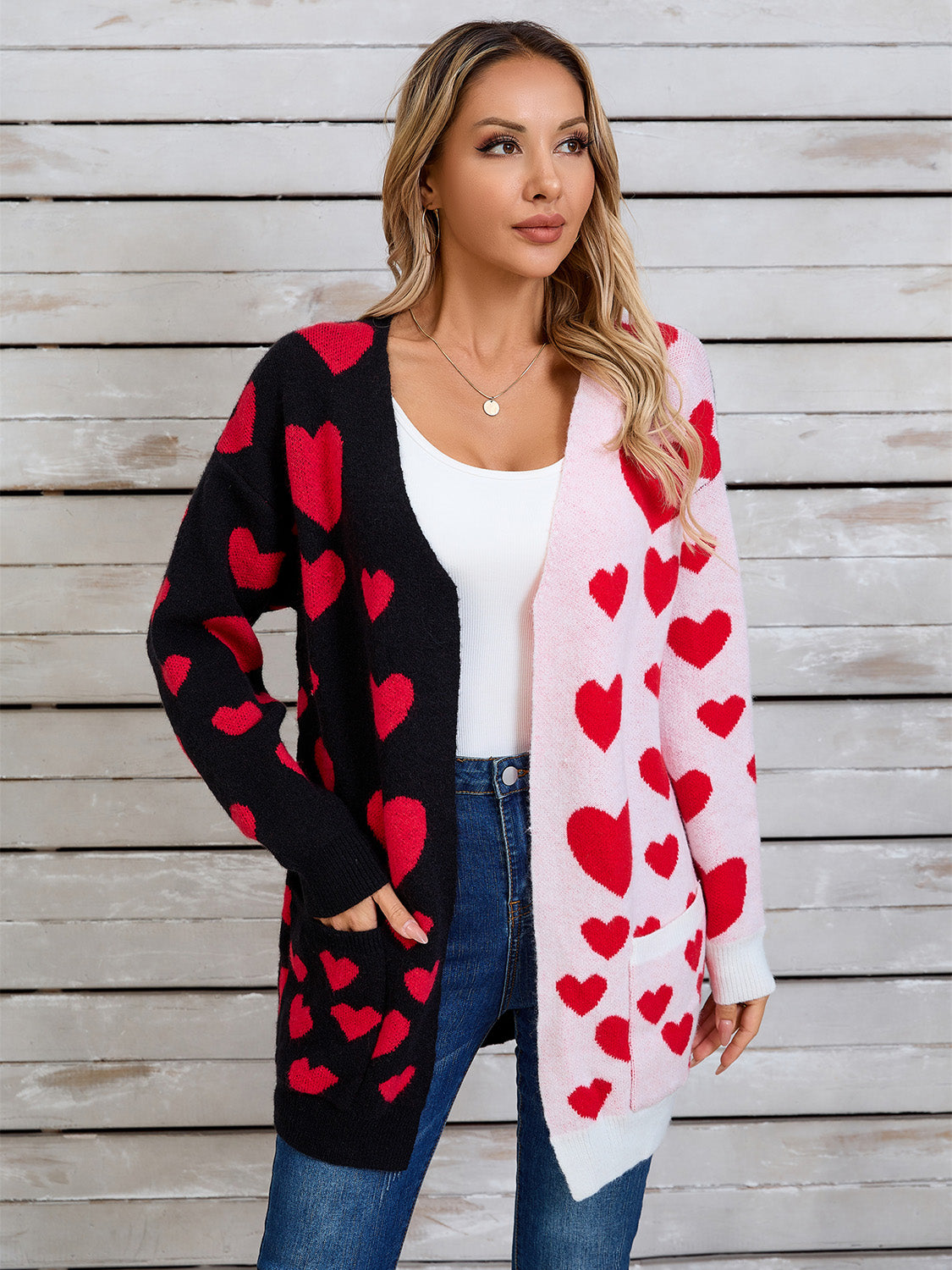 Zephariel Heart Open Front Long Sleeve Cardigan