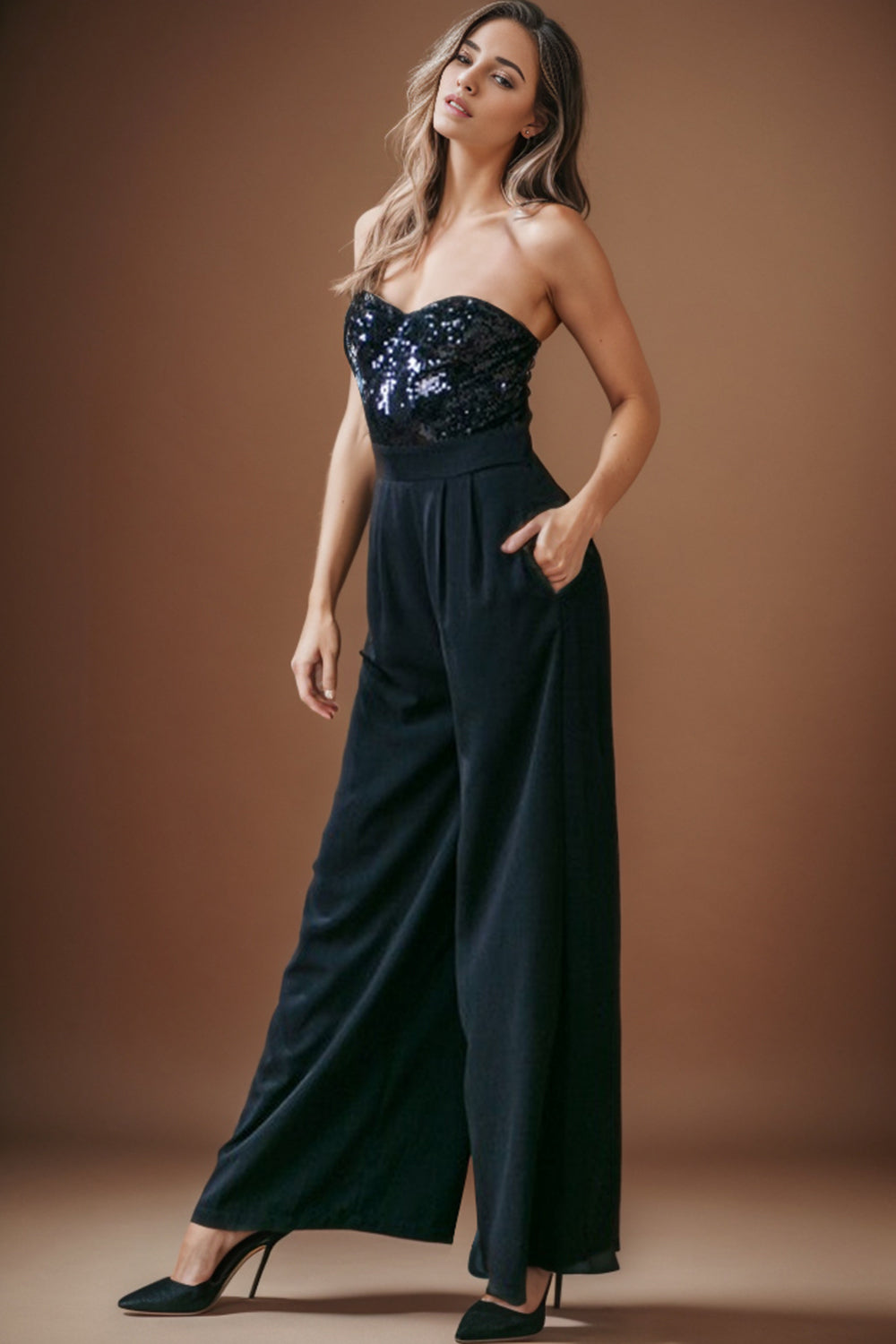 Zephariel Sequin Tube Wide Leg Jumpsuit