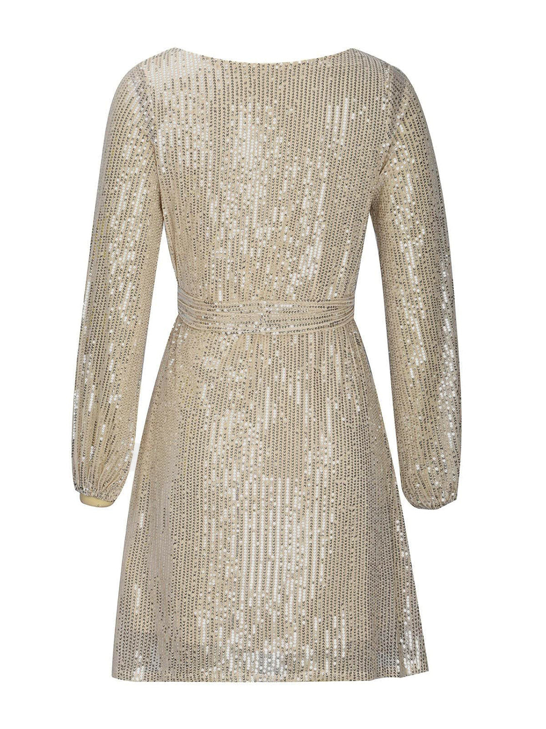 Zephariel Sequin Tie Waist Long Sleeve Mini Dress