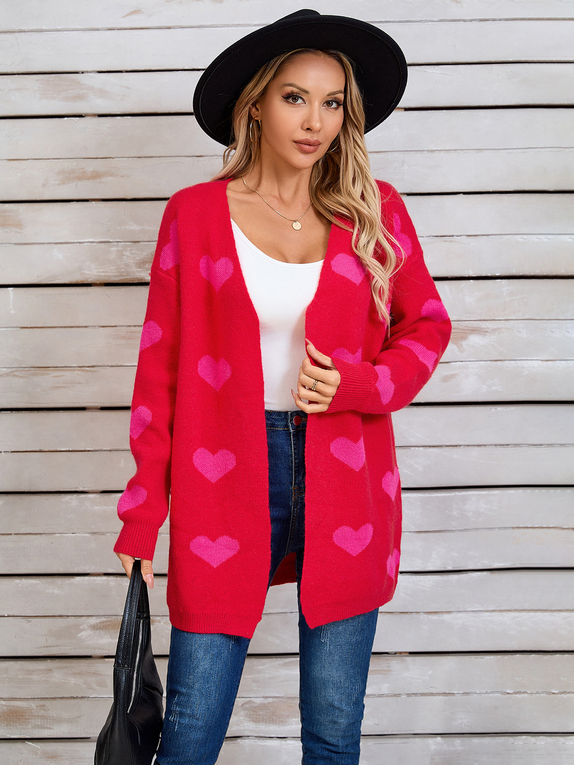 Zephariel Heart Open Front Long Sleeve Cardigan