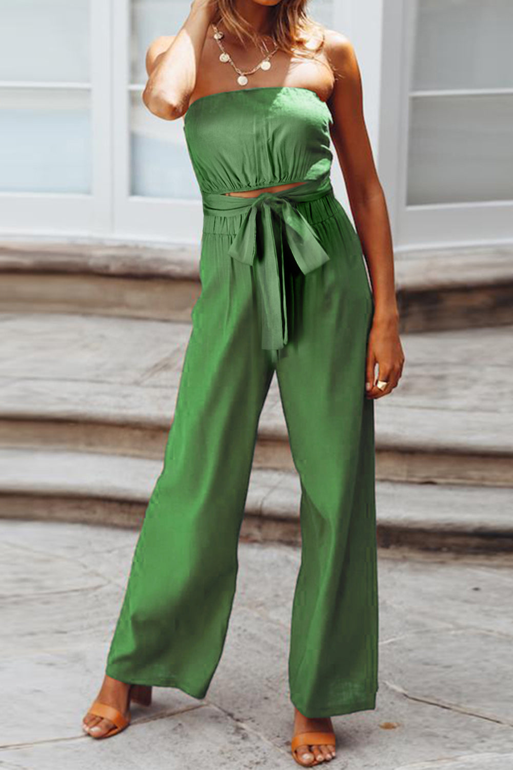 Zephariel Tied Cutout Tube Wide Leg Jumpsuit